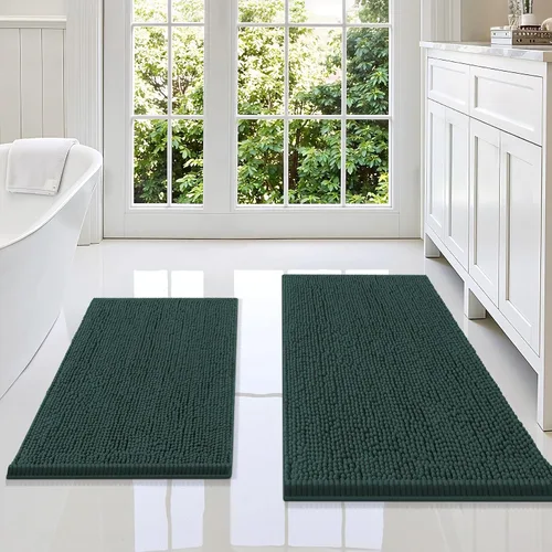 Vista 31 de Juego de alfombras de baño Smiry de 2 piezas, suave alfombra absorbente de chenilla y juego de alfombra en forma de U para inodoro, alfombra de baño