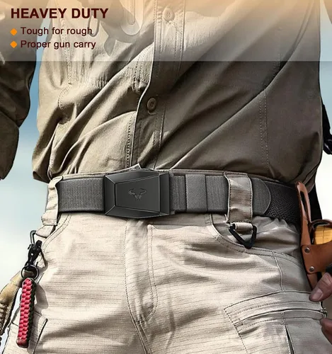 Vista 7 de BULLIANT Cinturón para hombre, paquete de 2 unidades, correa elástica de nailon para regalo, para hombre, trabajo, deportes, caza, senderismo