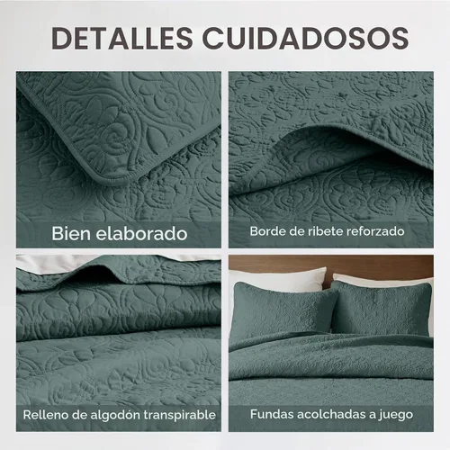Vista 4 de Madison Park Juego de Colcha Reversible con Damasco Acolchado de Tamaño Grande, Colchas Rellenas de Algodón Queen Extragrande, Todas las Estaciones