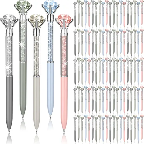 Vista 9 de Sherr Paquete de 100 Bolígrafos de Diamante de Cristal Grandes Bonitos Bolígrafos de Punta Retráctiles con Pedrería de Cristal Brillante Gemas Negro