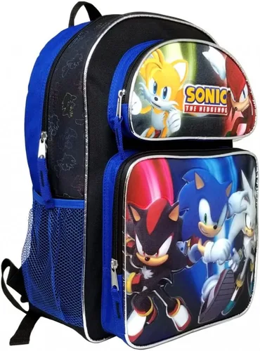 Vista 2 de Sonic the Hedgehog - Mochila escolar grande de 16 pulgadas Negro