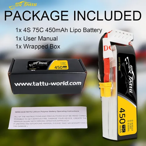 Vista 6 de Gens ace Tattu 4S Lipo Batería 14.8 V 450 mAh 75C Lipo Batería XT30 Plug para H Frame Mini RC Racing Drone FPV