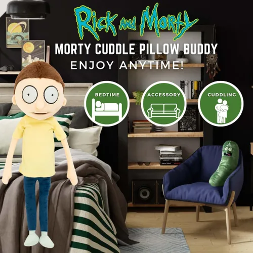 Vista 2 de Franco Collectibles Kidult Adult Swim Rick & Morty Peluche Súper Suave, (Producto 100% Oficialmente Licenciado), Morty
