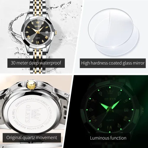 Vista 5 de OLEVS Reloj de pulsera para mujer, pequeño reloj de pulsera de acero inoxidable para mujer, reloj analógico de cuarzo para mujer