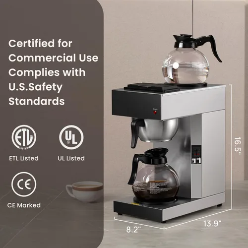 Vista 12 de SYBO Cafetera comercial para verter sobre 12 tazas SF-CB-2GA
