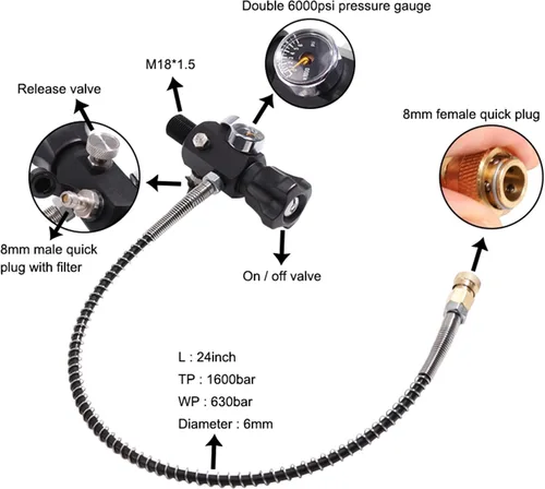 Vista 4 de TUXING tanque de buceo de fibra de carbono 4500Psi, 2L/122Cu en, cilindro compuesto 2000CC Carbon Fiber Lightweight & Durable,PCP Airsoft and