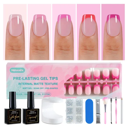 Vista 11 de Misssix Uñas postizas a presión con punta francesa, 150 piezas de puntas de uñas de gel francés, uñas postizas de gel suave de almendra media, kit