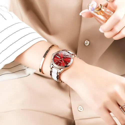 Vista 4 de OLEVS Reloj automático de cara grande para mujer reloj de vestir automático acentuado con diamantes para mujer cristal de zafiro resistente al agua