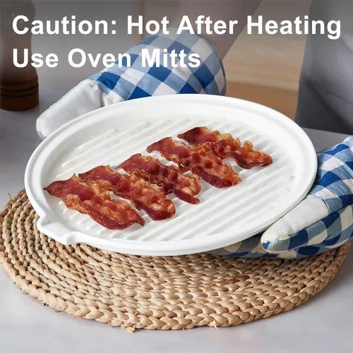 Vista 5 de ONEMORE Bandeja para Tocino de Microondas con Tapa Cocinador de Tocino de Cerámica Rejilla para Carne para Cocinar en Horno Fabricante de Tocino