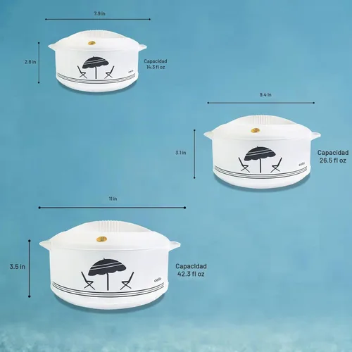 Vista 3 de Cello Chef Super - Juego de 3 cazuelas aisladas para ollas calientes (14.3 fl oz, 26.5 fl oz, 42.3 fl oz) (blanco)