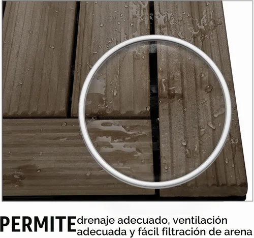 Vista 5 de Yaheetech 27 azulejos de madera para terrazas de patio, azulejos entrelazados para patio, madera maciza y plástico para interiores y exteriores, 12