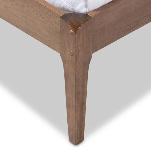 Vista 7 de Baxton Studio Denise Mid-Century - Cama con plataforma de madera, tamaño Queen, gris claro/marrón nogal medio