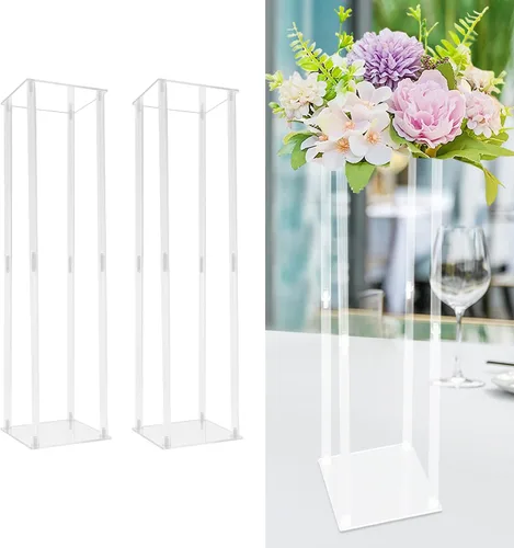 Vista 7 de Jarrones acrílicos para centros de mesa de boda, 2 piezas, soporte de flores de columna transparente, jarrones de flores de 39.4 pulgadas de alto