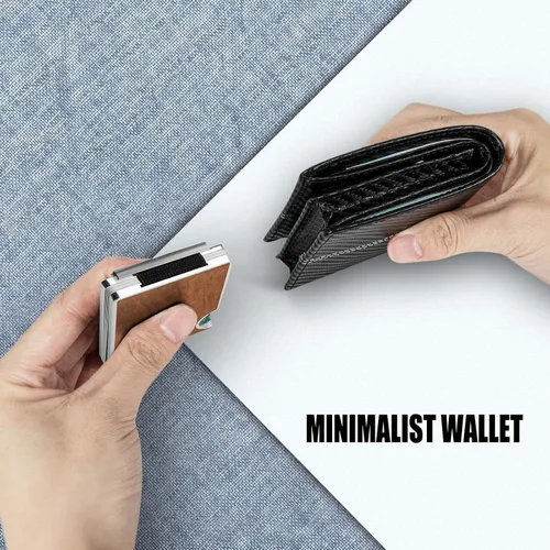 Vista 3 de IMDCGYY Cartera táctica para hombre, cartera de metal delgada y minimalista de fibra de carbono, clip de dinero de acero inoxidable, bloqueo RFID