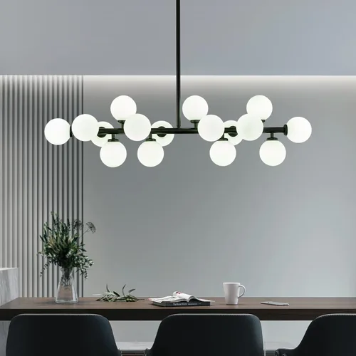 Vista 11 de 16 Luces Araña Moderna de Mediados de Siglo Negro Araña Lineal Accesorios de Iluminación Globo de Vidrio Luz Colgante Sputnik para Comedor Isla