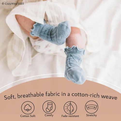 Vista 4 de CozyWay Baby Ruffle Socks Baby Girl Turn Cuff Ankle Comfy Cotton Socks Infant - 12 Pack
