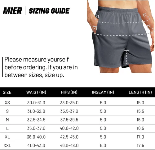 Vista 7 de MIER Pantalones cortos deportivos para hombre, para correr, gimnasio, entrenamiento, 5 pulgadas, de secado rápido, pantalones cortos ligeros
