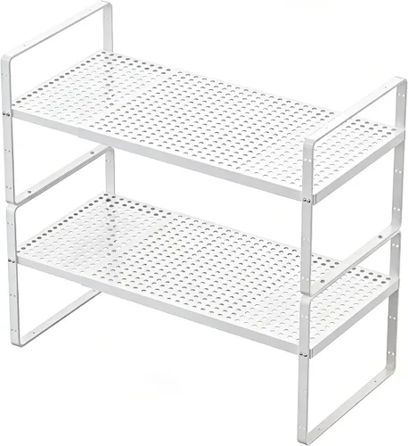 Vista 15 de Organizador de estantes expandibles para gabinete, organizador de estante pequeño de cocina para encimera, despensa, estante de especias