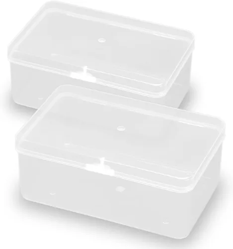 Vista 14 de Mini contenedores rectangulares transparentes de almacenamiento con tapa (4.53 x 2.95 x 3.39 pulgadas), caja rectangular para pastillas, joyas