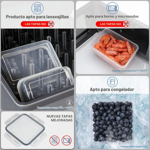 Vista 4 de 28 recipientes de almacenamiento de alimentos con tapas, recipientes extragrandes para congelador para alimentos, sin BPA, para carne, fruta Paquete
