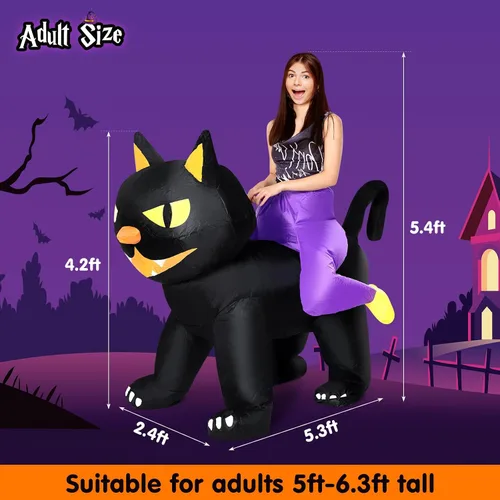 Vista 3 de Disfraz inflable de gato para adultos, fiesta de Halloween, disfraces inflables para equitación, gato, diseño de animales, divertido, cosplay