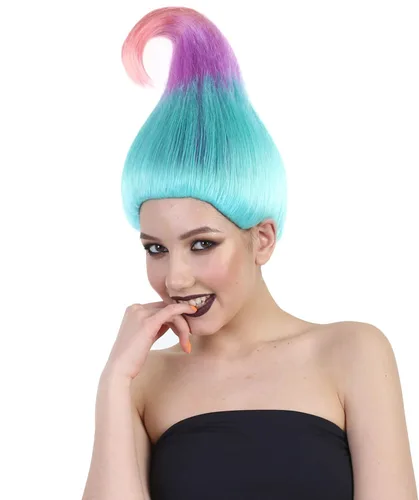 Vista 4 de HPO Adulto Unisex Tri Colores Recta Cosplay Halloween Troll peluca, Fibra Sintética Ignífuga (Tri-Color)