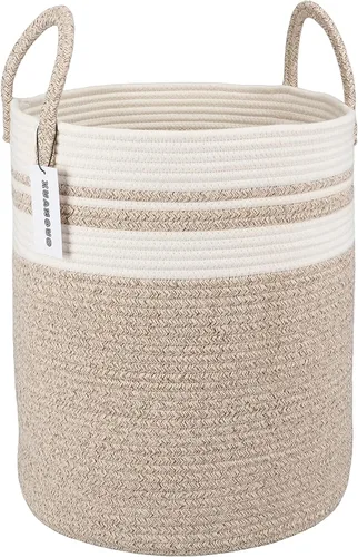 Vista 13 de XUANGUO Cesta de cuerda de algodón negro para ropa sucia, cesta de almacenamiento tejida para sala de estar, dormitorio, cesta de cuerda alta