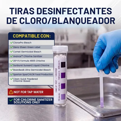 Vista 3 de FryOilSaver Co. Tiras de prueba de cloro, 0-200PPM, 100 tiras desinfectantes 0-200 PPM Testing Range, Precise Bleach Test Strips, For Restaurant