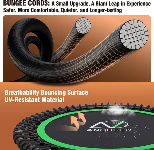 Vista 2 de ANCHEER Trampolín Rebounder de 40 pulgadas con mango ajustable de 4 niveles, mini trampolín máximo de 400 libras, trampolín de fitness resistente