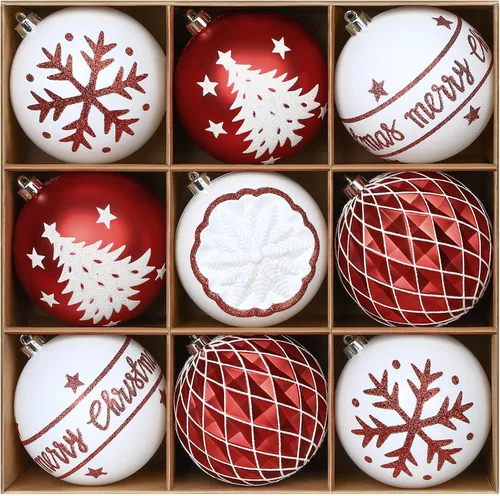 Vista 8 de SHareconn 30 bolas de árbol de Navidad de 2.36 pulgadas, adornos en blanco Blanco y negro