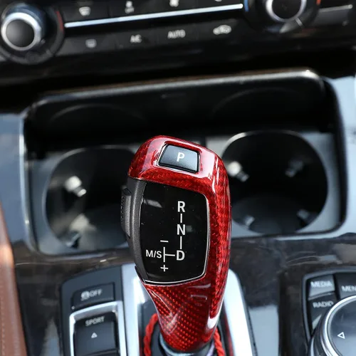 Vista 5 de YIWANG 100% fibra de carbono real de la perilla de la palanca de cambios roja para BMW F20 F30 F31 F34 X5 F15 X6 F16 X3 F25 X4 F26 F10