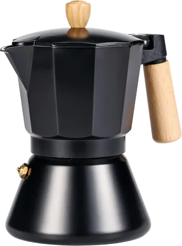 Vista 10 de Moka Pot - Cafetera para estufa, estilo italiano, cafetera clásica con mango de madera natural (3 tazas)