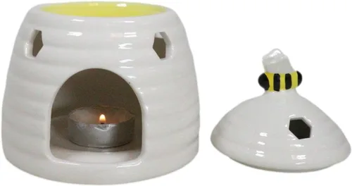 Vista 2 de Ebros Gift Animal Forest Caprichoso Abejorro Colmena Cerámica Aceite Esencial Quemador Calentador Estatuilla Té Luz Portavelas Accesorio de Blanco