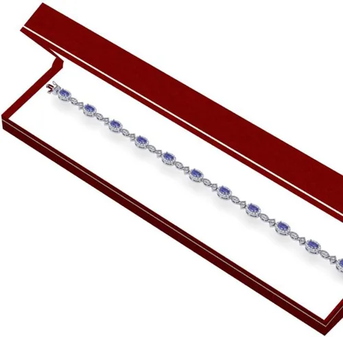 Vista 4 de Dazzlingrock Collection Pulsera de eslabones de mujer de diamante blanco de corte ovalado real con zafiro azul y corte redondo, plata esterlina