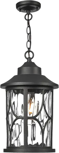 Vista 8 de zeyu ZX48H BK - Lámpara colgante exterior para porche, 12 pulgadas, con vidrio sembrado, acabado negro, ZX48H BK