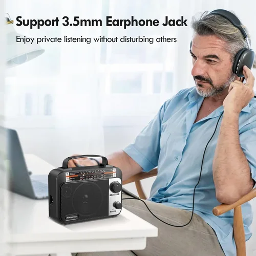 Vista 4 de Radio Transceptor de Bandas Múltiples AM/FM/SW1-2 con Funcionamiento por CA o Batería con la Mejor Recepción, Altavoz Grande y Botón de Negro