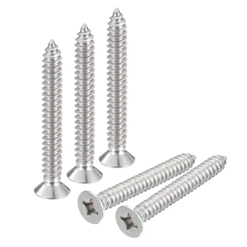 Vista 30 de uxcell Tornillos de chapa de cabeza plana #4x1, 50 tornillos de madera Phillips Drive Tornillos de acero inoxidable 304 Autoperforantes