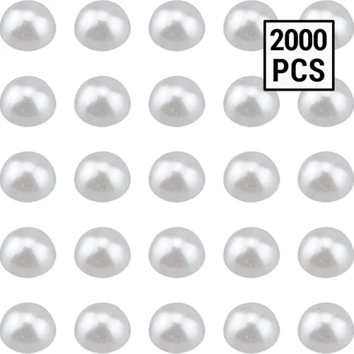 Vista 2 de 2000 piezas de perlas de 0.315 pulgadas para manualidades, perlas blancas de espalda plana, cabujón medio redondo, perlas de imitación de perlas