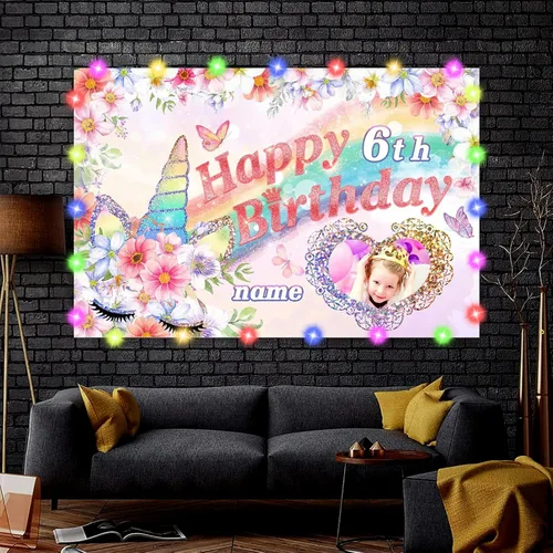 Vista 4 de Dicodes Decoraciones de cumpleaños de unicornio personalizadas para niñas, pancarta de cumpleaños de unicornio, decoración de cumpleaños de princesa