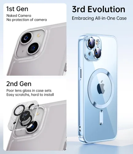 Vista 2 de Funda magnética transparente para iPhone 14 con protección completa de lente de cámara [combinación perfecta para MagSafe]