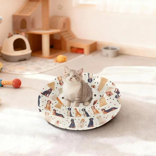 Vista 3 de Wudan Pet Cat Beds Donut Cuddler Fluffy Kitten Beds for Medium Size Pets Sleeping XS Cartoon Colorful Dog Dots Beige