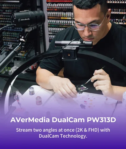 Vista 2 de AVerMedia PW313D DualCam 2K Cámara de documentos y cámara web para PC/Mac/portátil, enfoque automático, reducción de ruido con IA, enseñanza
