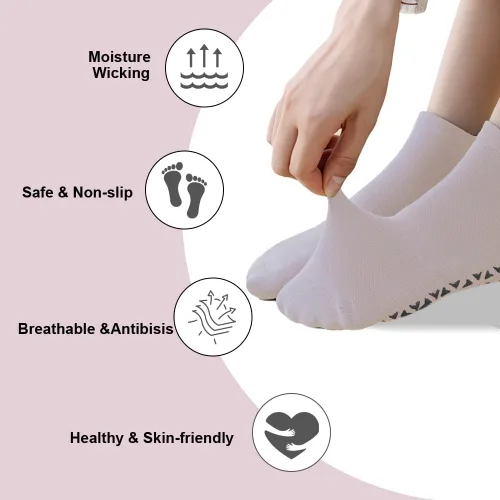 Vista 4 de NuAngela Grip Socks Pilates Socks with Grips for Women Non Slip Yoga Socks for Barre Ballet Dance Hospital Barefoot Workout