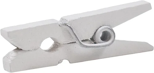 Vista 4 de JAM Papel® Mini Madera Ropa Pin Clips – 1 1/8" & 7/8 – 50 por caja, Blanco