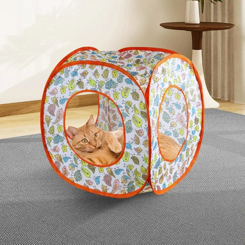 Vista 5 de Andiker Tienda para gatos, túnel de gatos con 3 agujeros seguro y fuerte, lindo túnel plegable fácil de transportar para gatos de interior, gatitos