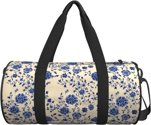 Vista 7 de Large Duffle Bag for Travel - Retro Blue Flowers (A) Print Gym Bag for Women Men, Travel Foldable Bags for Women Men with Zippered Multiple Pockets