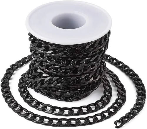 Vista 23 de FASHEWELRY Cadena de eslabones de aluminio de 16.4 pies sin soldar, rollo de cadenas de eslabones dorados con carrete para hacer collares, joyas