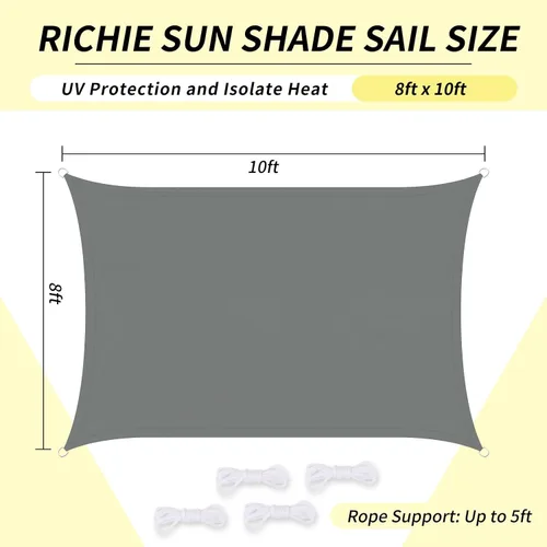 Vista 2 de RICHIE Toldo Vela de Sombra Solar Mejorado de 8'x10' Rectangular, Resistente al Agua y Bloqueo UV para Patio Exterior Césped Playa Jardín Cochera