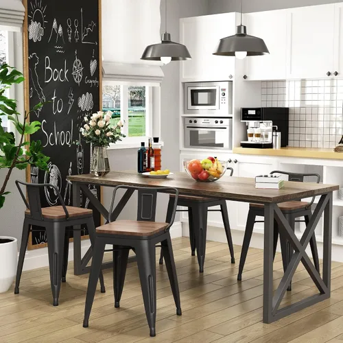 Vista 3 de Yongchuang - Juego de 4 taburetes de bar de 18" de metal apilables, taburetes cortos para aula, cocina, comedor, sillas con parte superior de madera