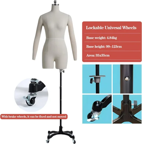 Vista 4 de Adjustable Female Dress Form Mannequin with Arms - Size S Foam Model for Sewing, Tailoring, Fashion Design, Custom Fitting with Insertable Pins